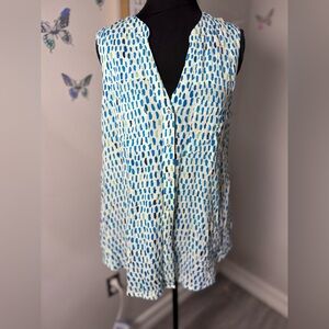 Maeve Blue and White Dot-Print Button Front Camisole